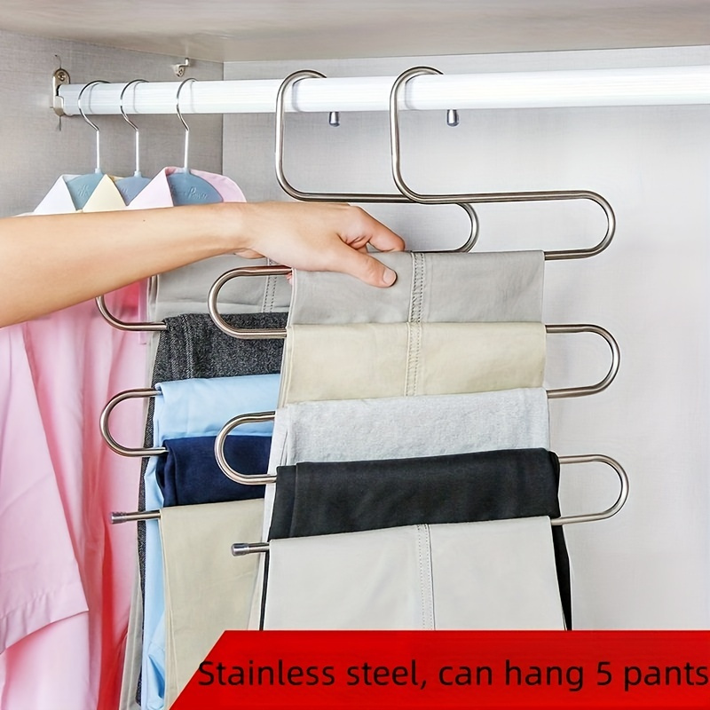 1pc premium stainless steel multi layer pants rack   closet organizer with non slip clips space saving wardrobe solution for pants towels more essential household space saver details 2