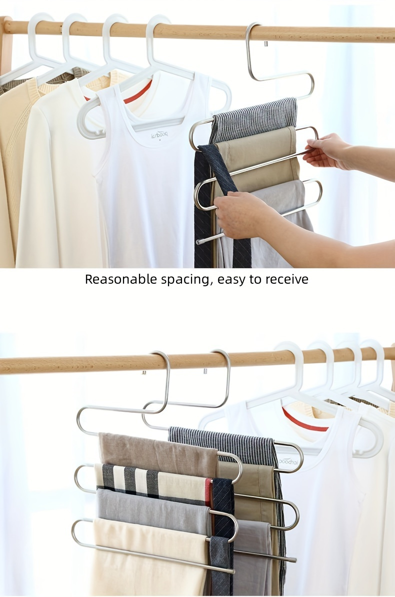 1pc premium stainless steel multi layer pants rack   closet organizer with non slip clips space saving wardrobe solution for pants towels more essential household space saver details 4