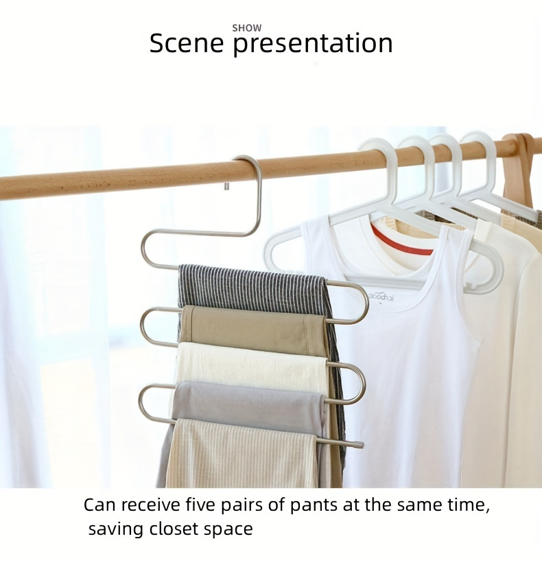 1pc premium stainless steel multi layer pants rack   closet organizer with non slip clips space saving wardrobe solution for pants towels more essential household space saver details 5