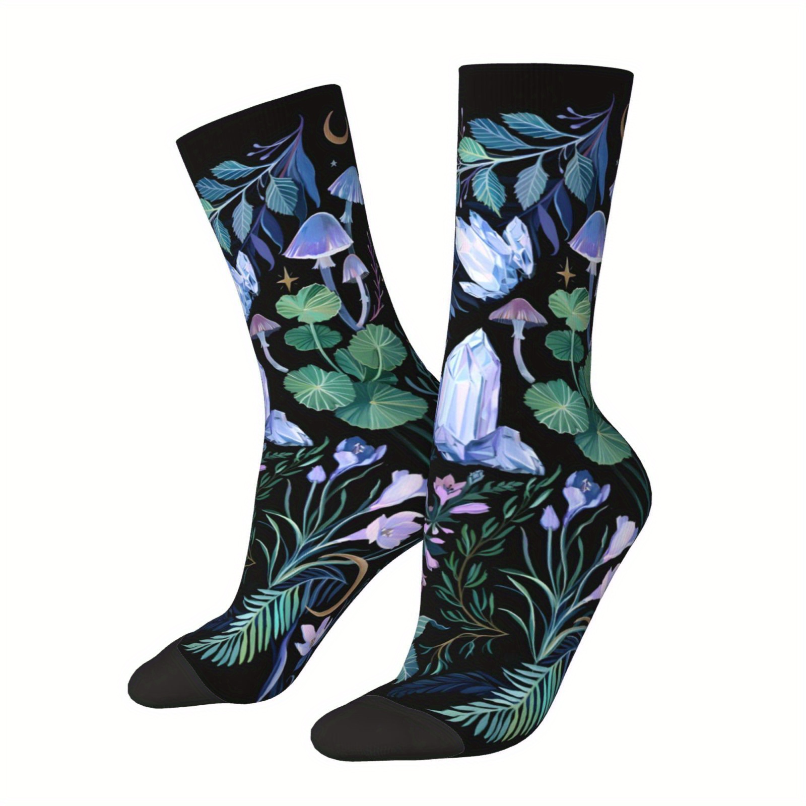 

Men's Hip Hop -inspired Seamless Crew Socks With Unique Crystal Garden Print - Novelty Gift, Breathable Polyester