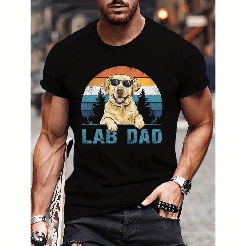 

Lab Dad" Labrador Print T-shirt For Men - Casual Short Sleeve, Breathable Polyester, Machine Washable - Tee