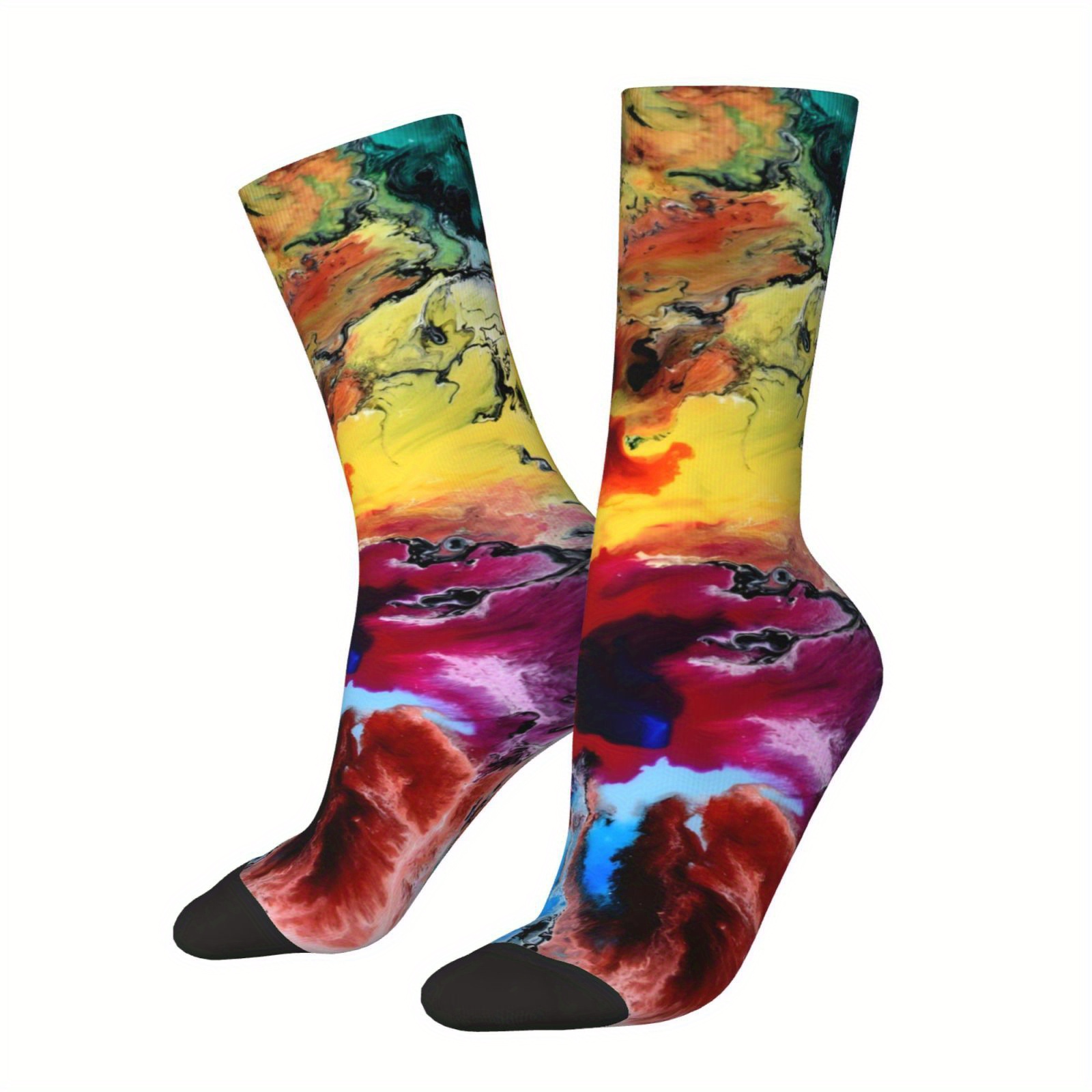 

Men's Hip Hop Vintage-inspired Socks, Seamless, Novelty Printed Crew Socks With Elastane & Polyester