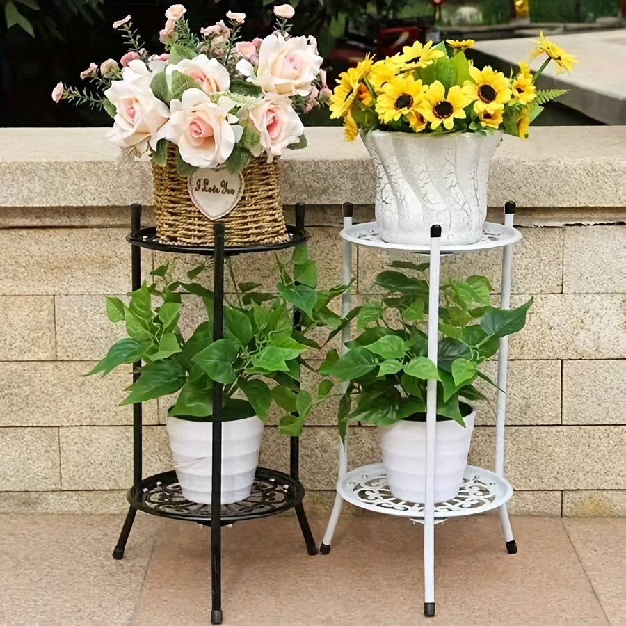 

Elegant 2-tier Metal Plant Stand - Versatile Indoor/outdoor Decor, Space-saving Display Rack For Plants Indoor Plant Accessories Indoor Plant Stand