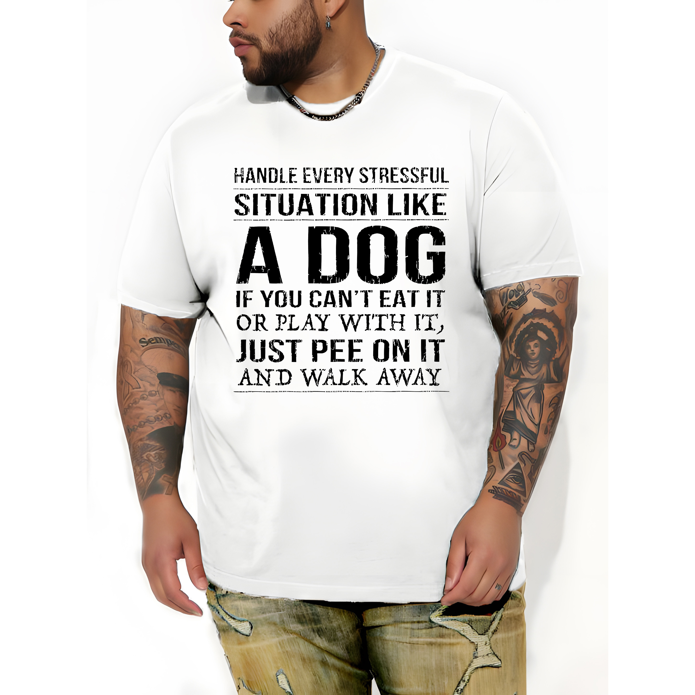 

A Dog Print Men's Crew Neck Short Sleeve Plus Size T-shirt, Trendy Versatile Tee For Daily Wear