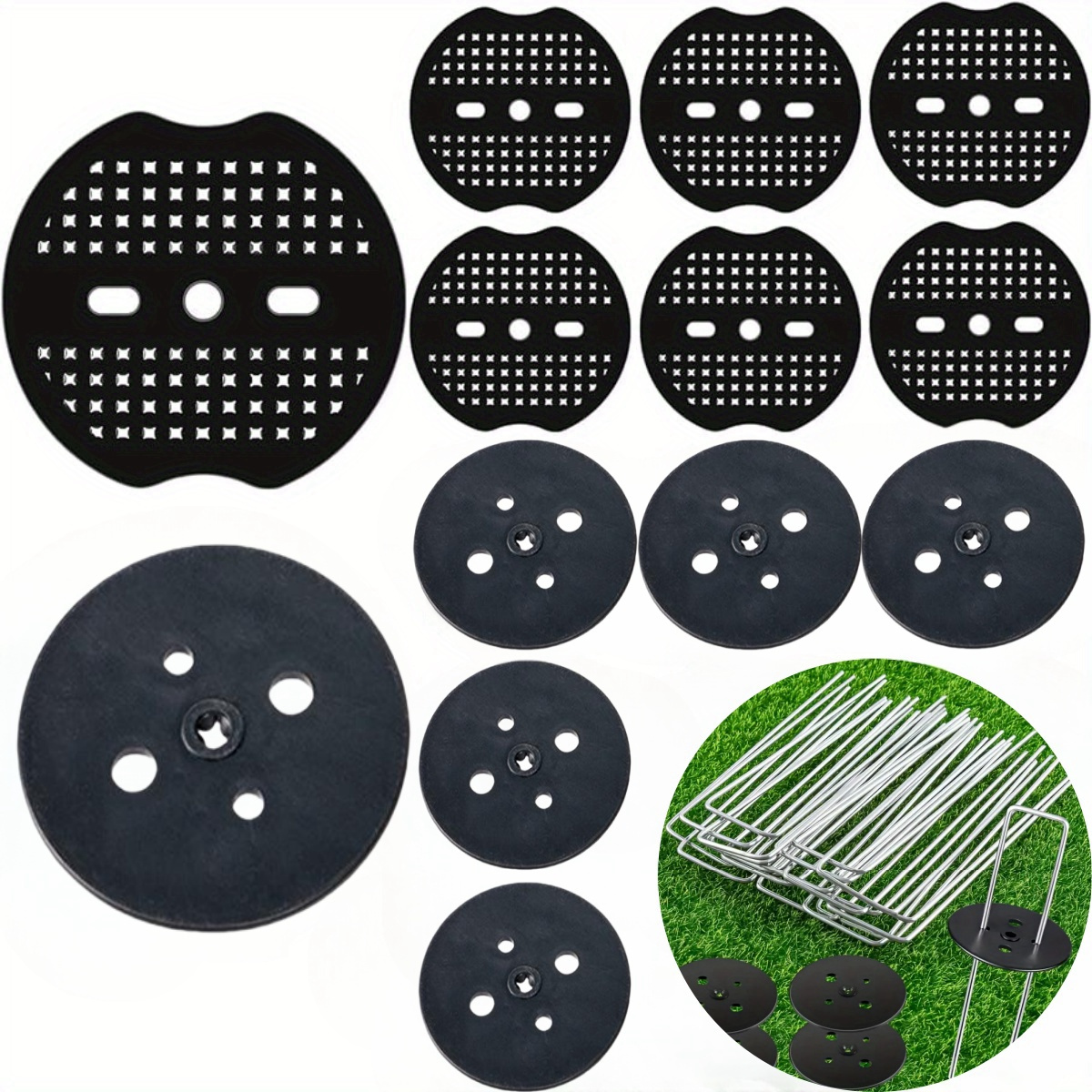 

100pcs Plastic Garden Staple Washers - 5-hole Flat Rivet Washers For Landscape Posts, Outdoor Patio Pins, Barrier Fabric, And Garden Tents