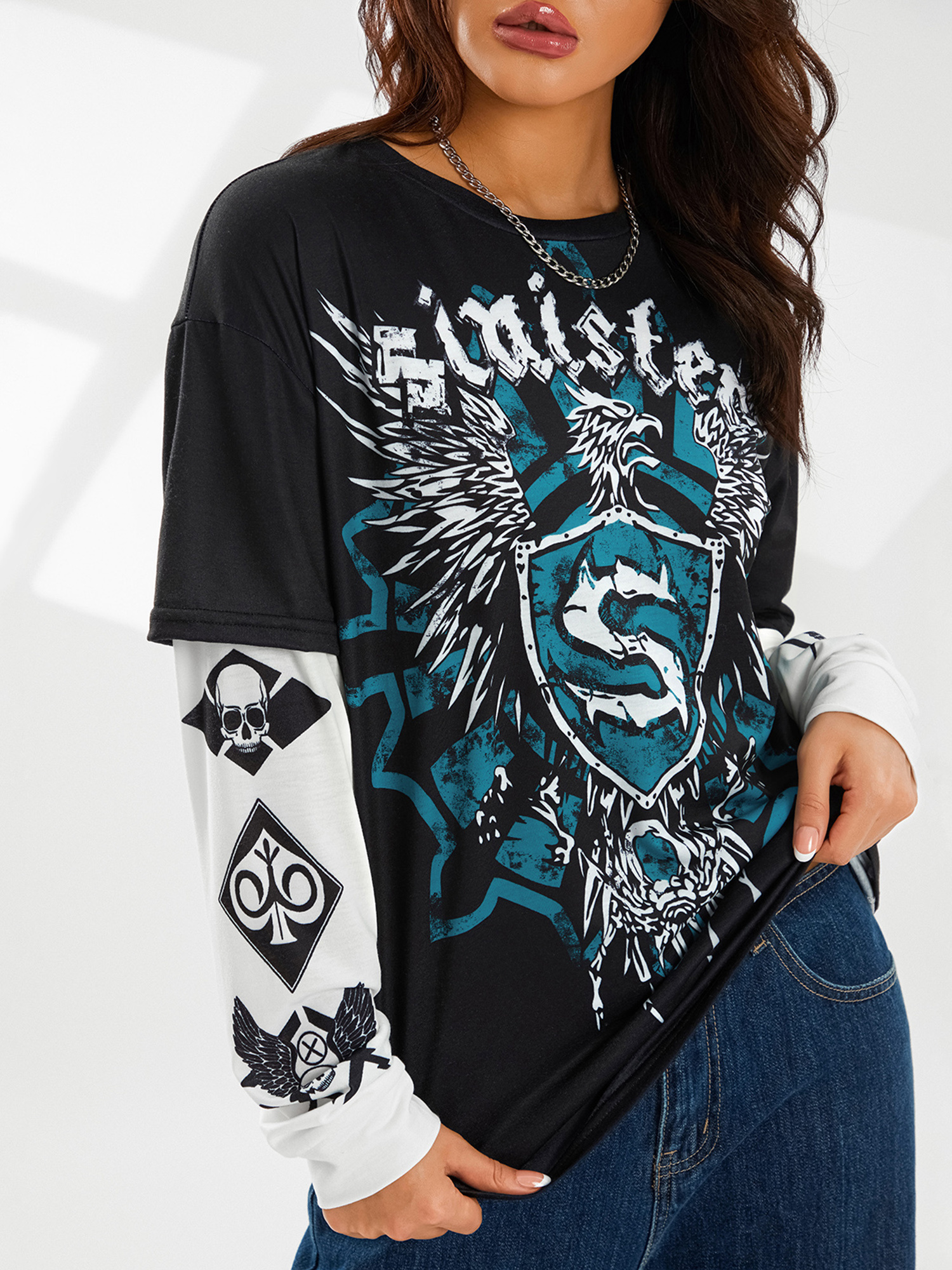 women graphic y2k two piece t shirt long sleeve crew - Temu