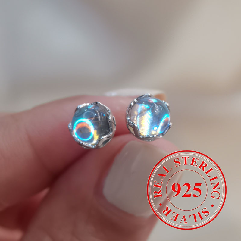 

925 Sterling Moonlight Stone Stud Earrings For Women Hypoallergenic Jewelry (1g 0.035oz)