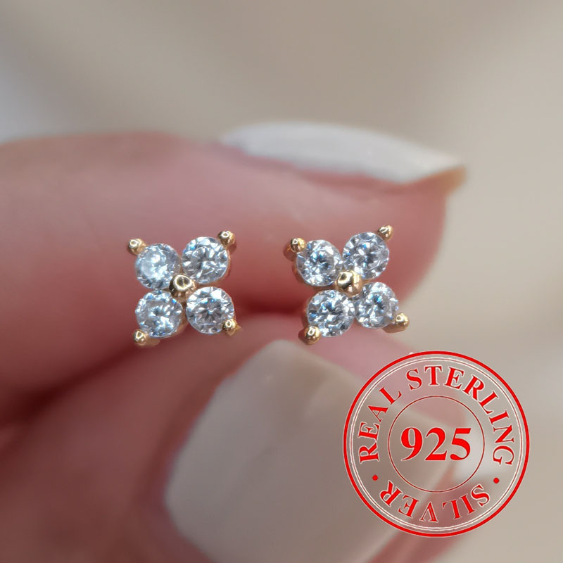 

Sterling 925 Silver Lucky Clover Zirconia Stud Earrings For Women Hypoallergenic Jewelry ( 0.6g 0.021oz)