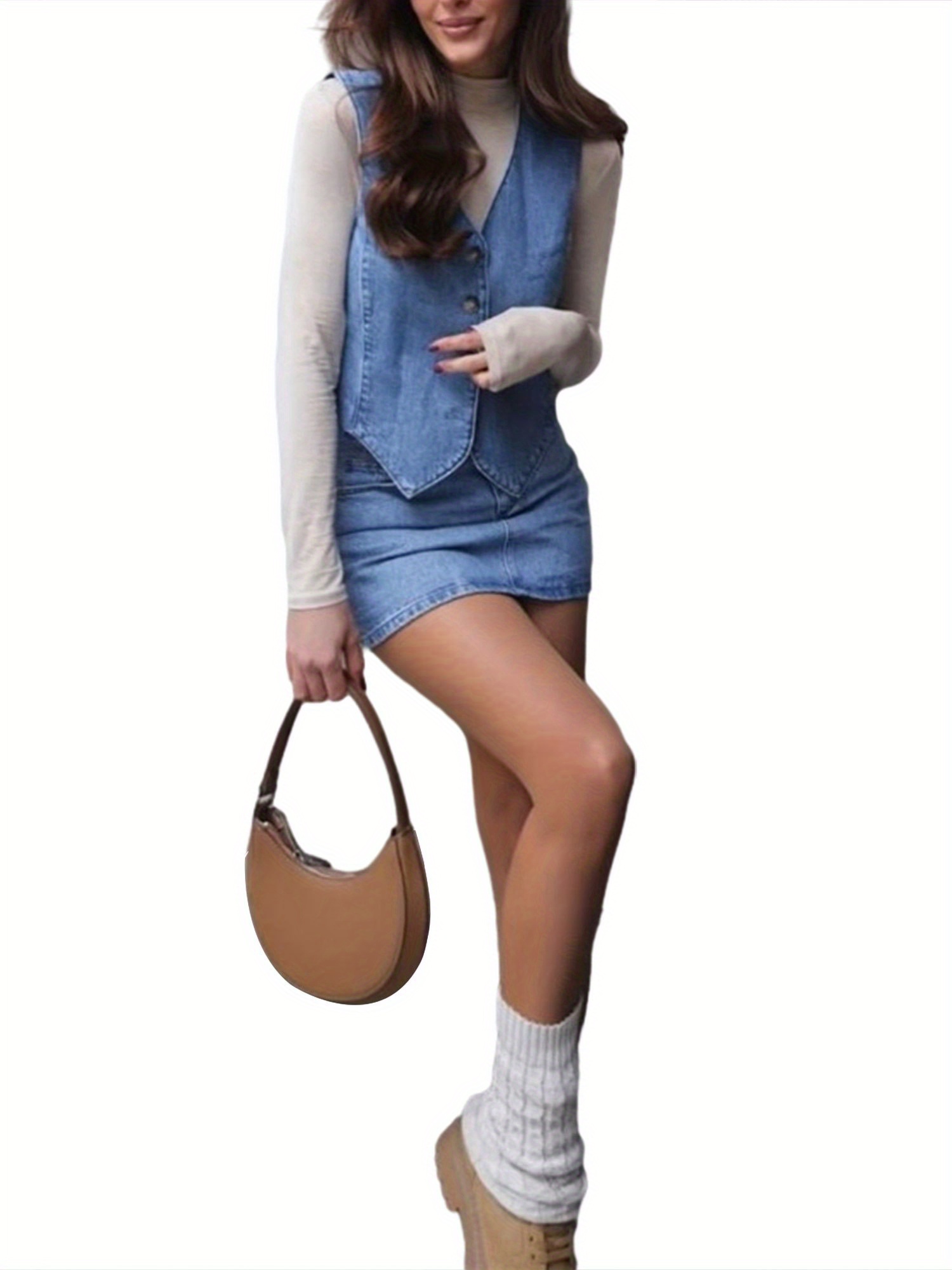 women's halter neck denim vest - button-front closure cropped tank top, non-stretch jeans waistcoat for casual formal outfits