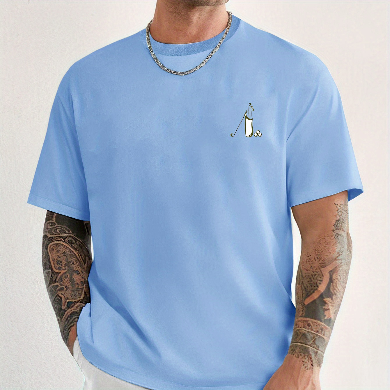 

Small Icon Golf Print Short Sleeved T-shirt, Casual Comfy Versatile Tee Top, Men's Everyday Spring/summer Clothing