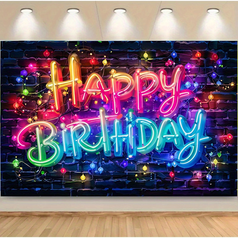 

59"x39" Polyester Birthday Backdrop With Lights - Ideal For Party Photos & Celebratory Decor, & Feather-free, Photo Booth Background| Text|polyester Backdrop, Birthday Party Decorations