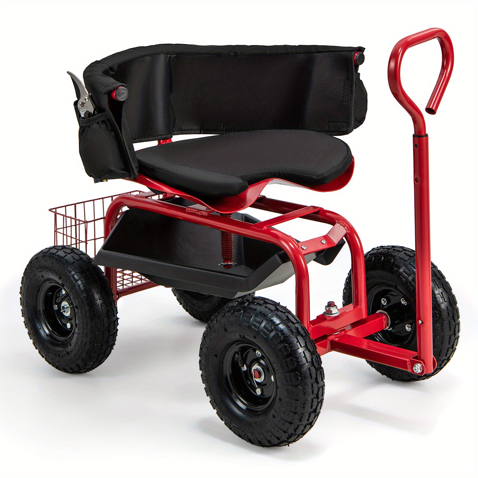 

Maxmass Rolling Garden Cart Height Adjustable Scooter With Swivel Seat & Tool Storage