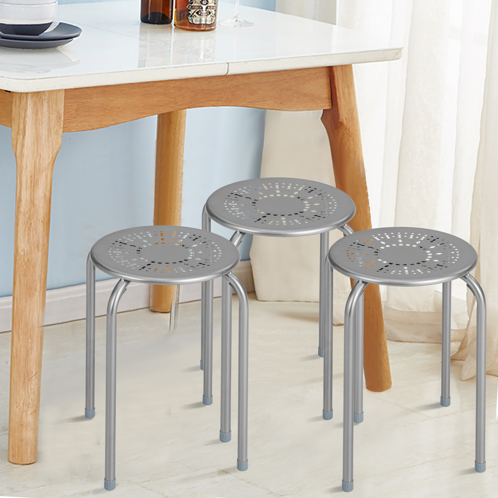 Deals Set of 6 Stackable Round Metal Stools