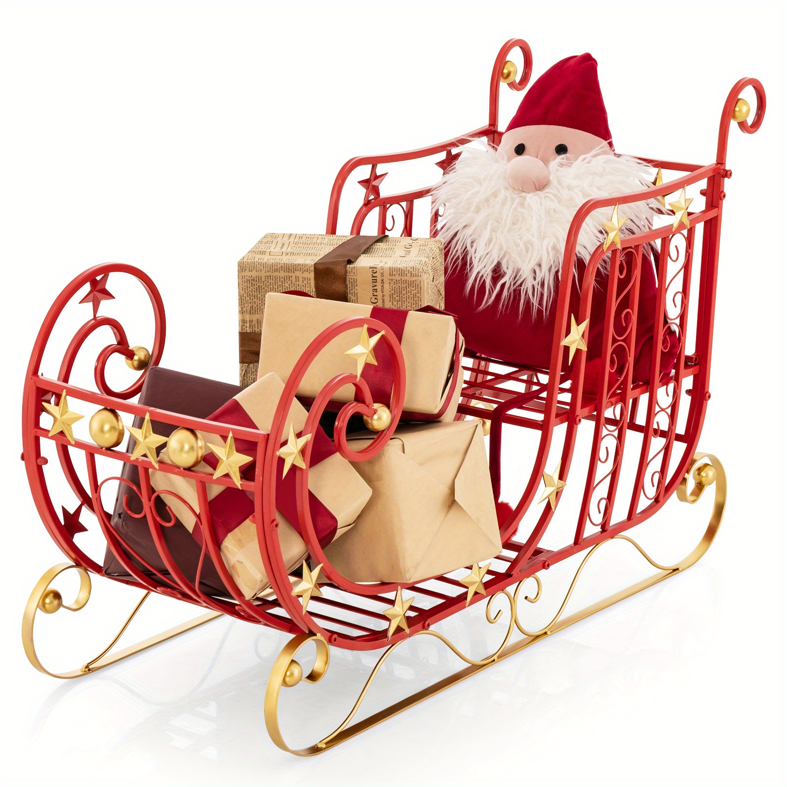 

Maxmass Red Santa Sleigh W/ Large Cargo Area For Gifts Metal Christmas Holiday Decor