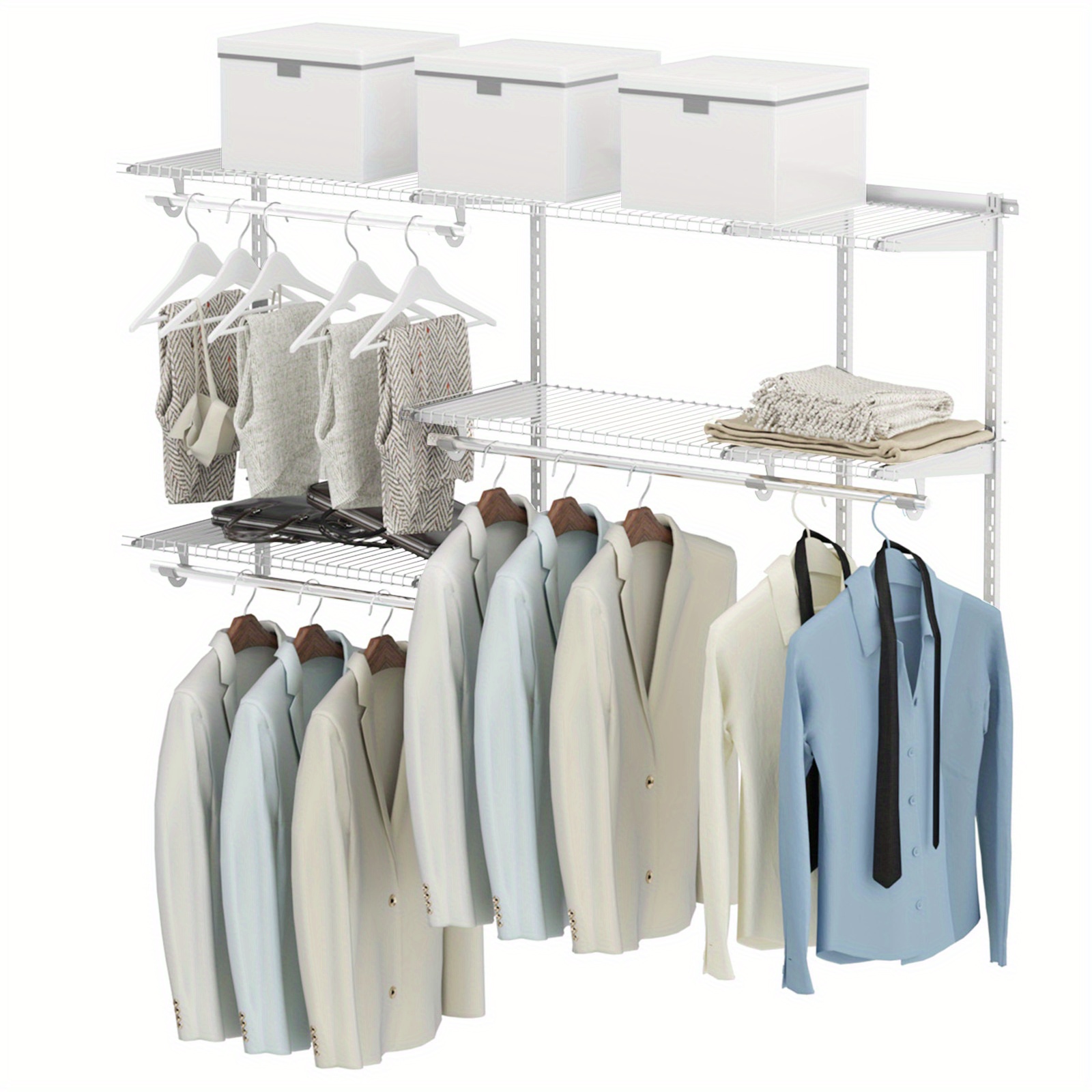 

Maxmass Custom Closet Organizer Kit 3 To 5 Ft Wall-mounted W/hang Rod White