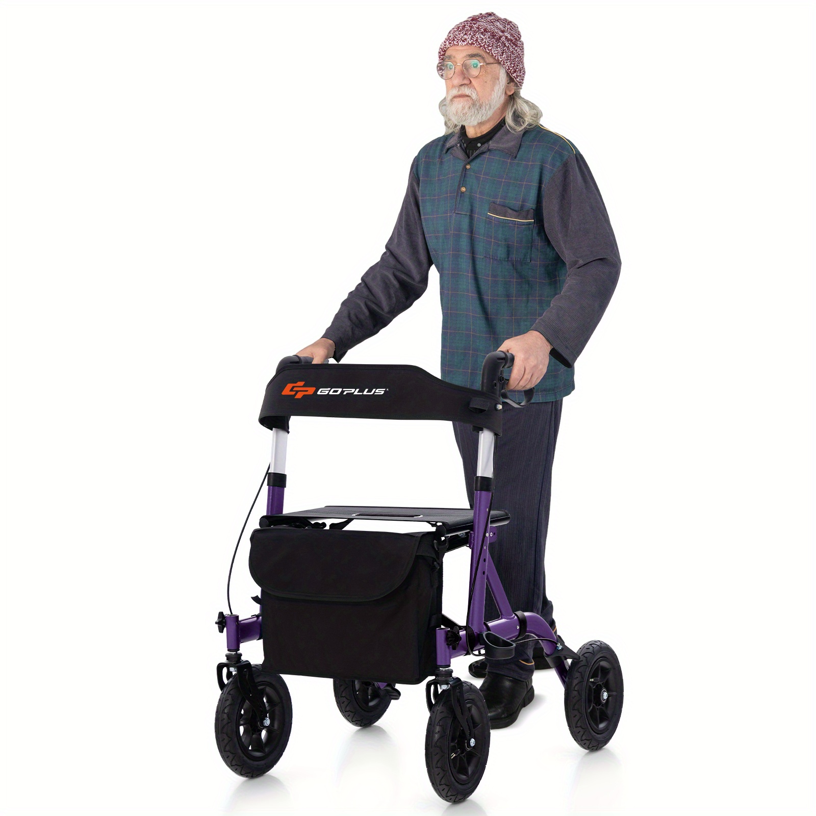 

Multigot Foldable Height Adjustable Rollator Walker With Seat, Storage Bag For Seniors