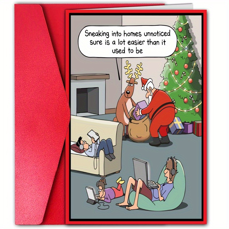 

Funny Christmas Card With Santa, Reindeer & Tree - Family, Friends &