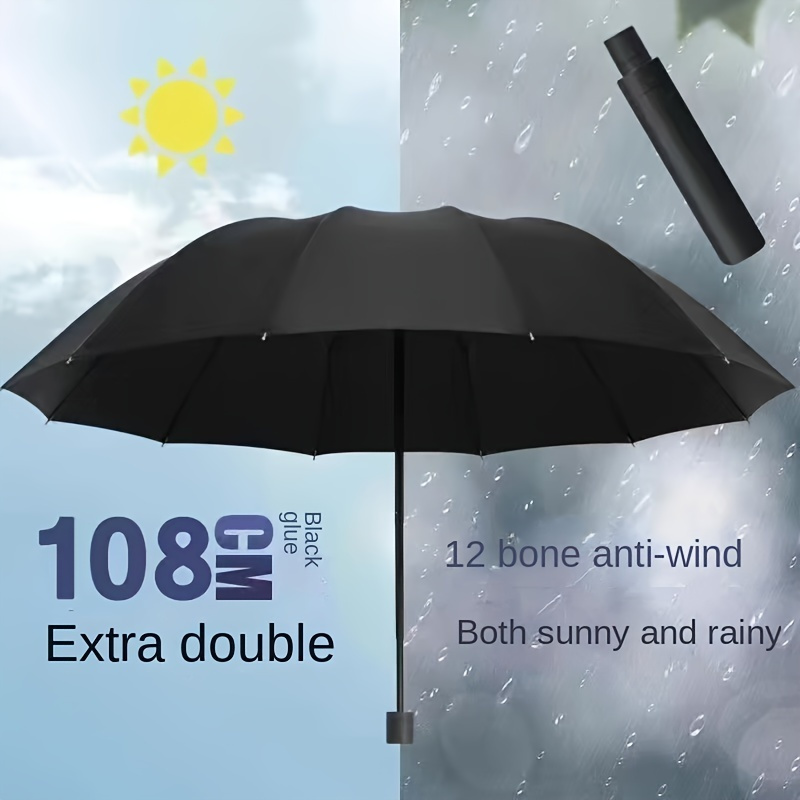 

Extra Large Windproof & Waterproof Folding Umbrella - Durable Pongee Canopy, Ergonomic Rubber Handle, Sturdy Iron Ribs - Ideal For Business, Travel, Sunny & Rainy Days - Unisex