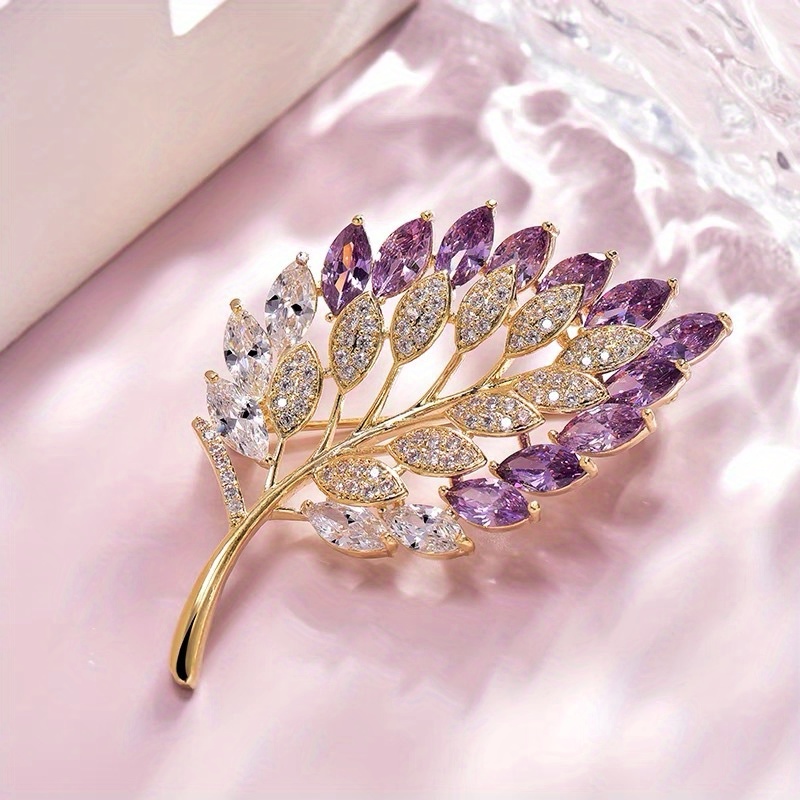 

Imitation Leaf Purple Brooches For Women Safety Pins Fashion Rhinestone Clothing Coat Brooch Accessories Elegant Pin