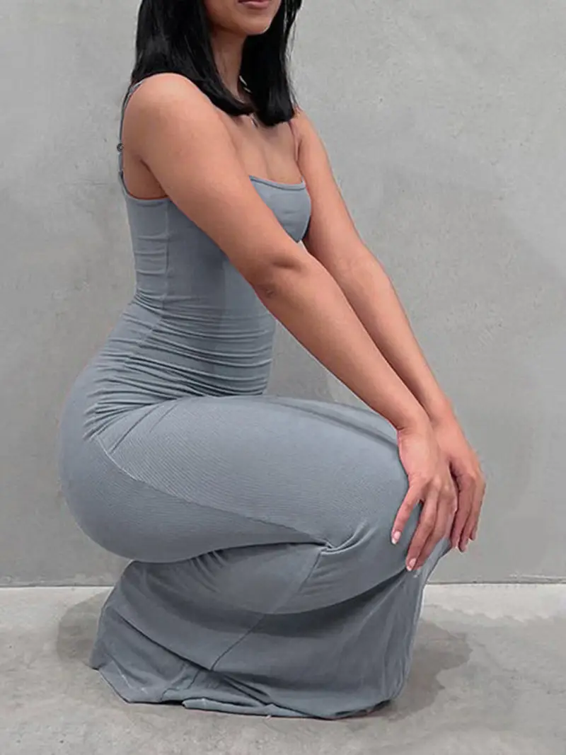 grey spaghetti strap bodycon dress The Spaghetti Strap Midi Dress The Standard Stitch