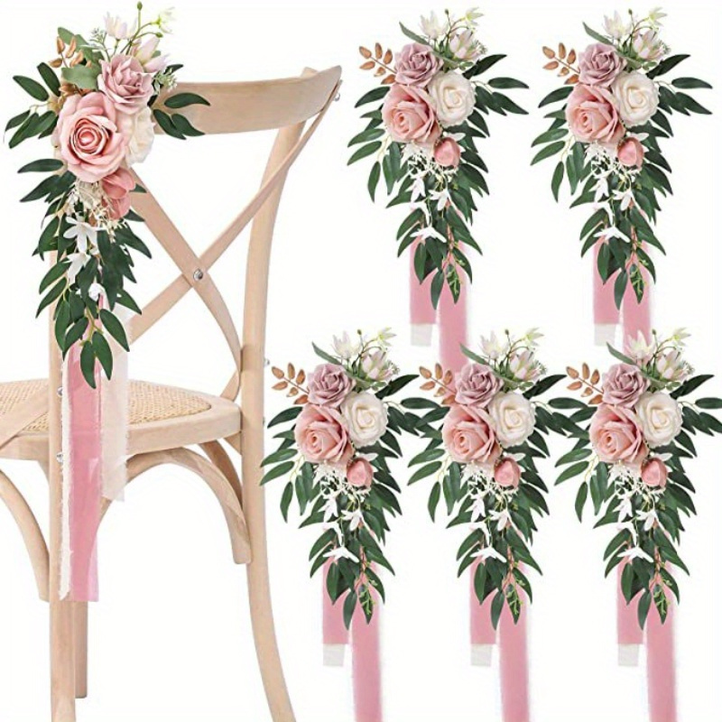 TEMU 4 Pcs Wedding Aisle Flowers Decorations Pew Flowers For Weddings Chair Back Flower For Weddin Garden Celebration Party Floral Decor