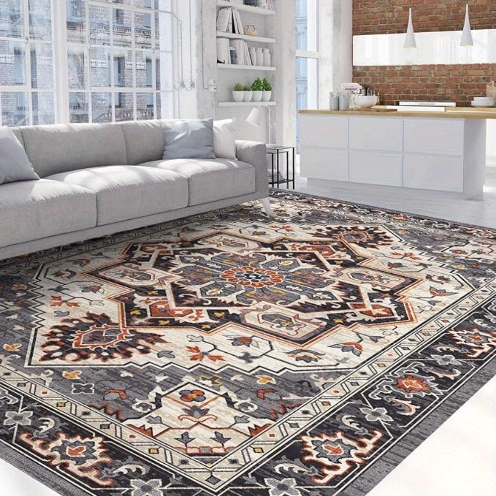 

1 Pc, Orhopui Ultra-soft Washable Area Rug Non-slip Vintage Low Pile Carpet Medallion Rugs For Living Room Bedroom Dining Room Office, Black