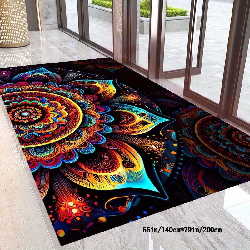 

Mandala Crystal Velvet Area Rug - Non-slip Backing, Polyester, Elegant Decorative Carpet For Bedroom, Living Room, Hotel, 6mm Thick, Washable, Dian Su Di Technology, 79in X 118in