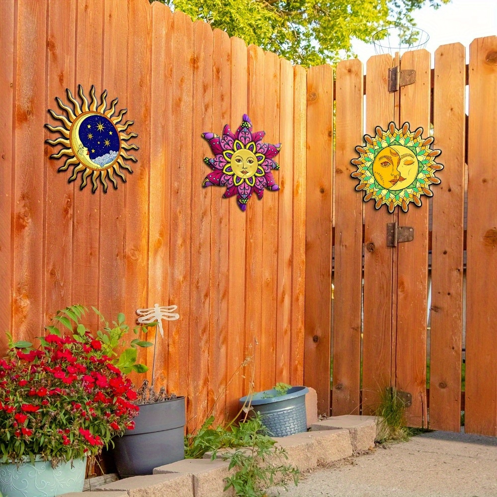 

3psc Different Shapes Of Iron Sun Mom Dad Star Wall Decoration Flowers, Rich Color Sun Hanging Ornaments, Suitable For Living Room Room Outdoor Courtyard Garden Decoration