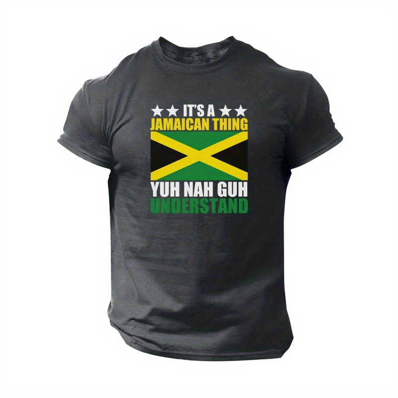 

Jamaica Country 's A Jamaican Thing Print, Men's Crew Neck Short Sleeve T-shirt, Casual Comfy Top For Summer