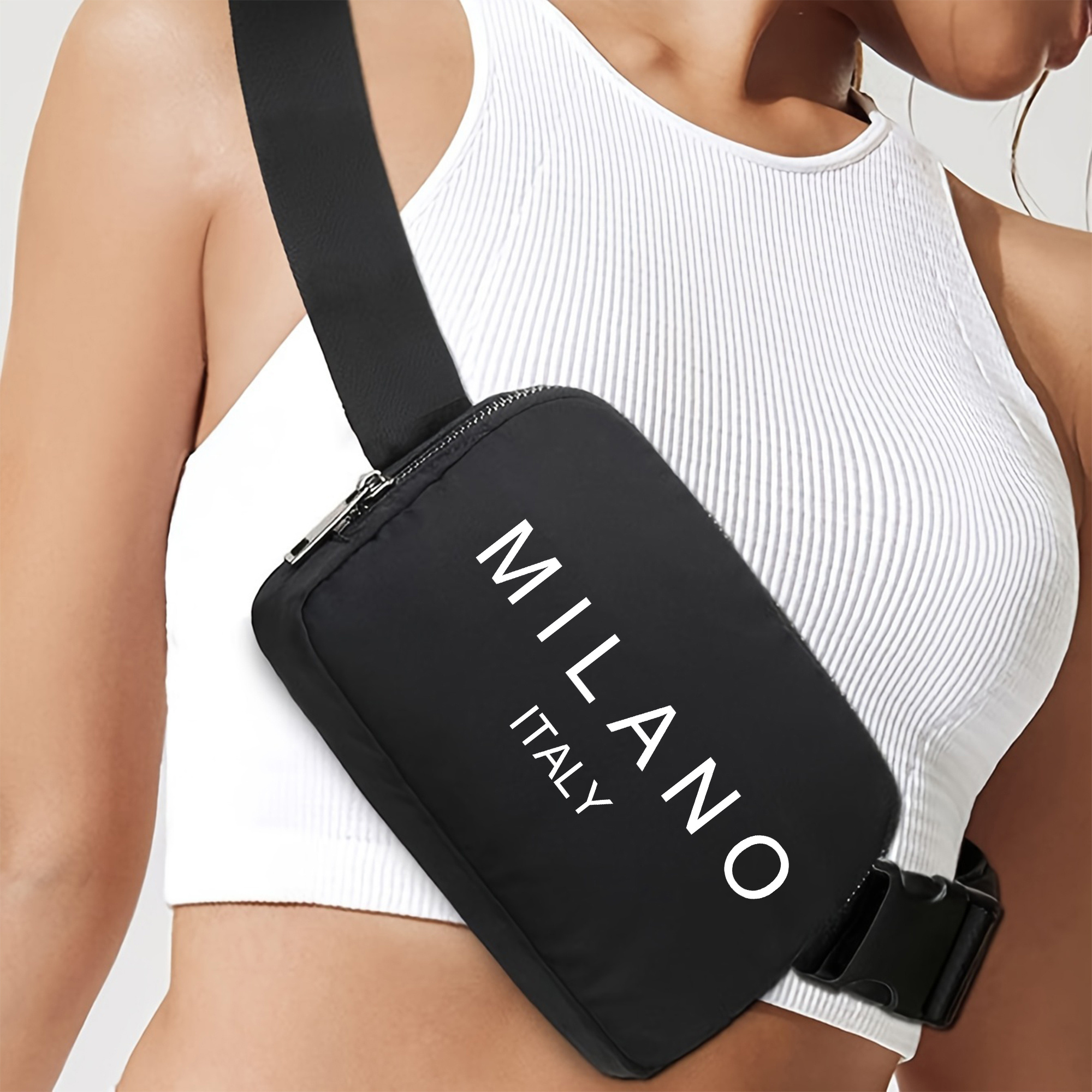 

Italia Pattern Mini Crossbody Bag, Adjustable Strap Print Waist Pack, Nylon Small Waist Bag, Sports And Fitness Waterproof Storage Bag