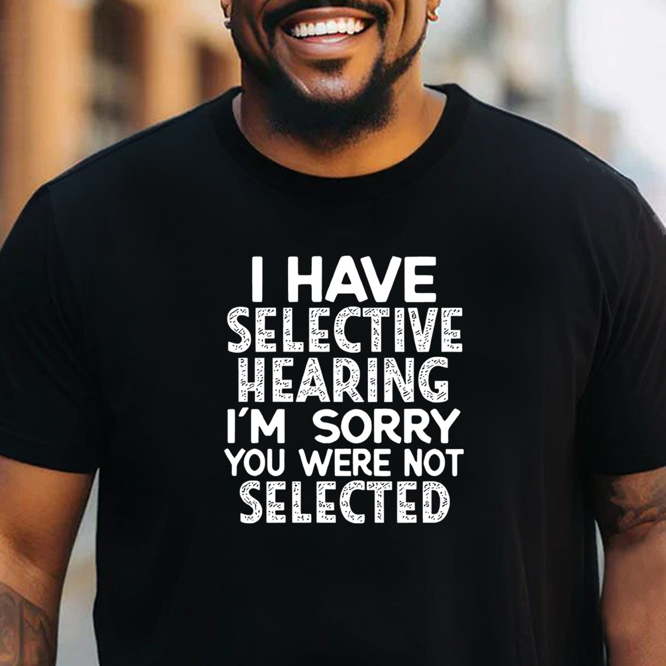 

Plus Size Men's T-shirt, "i Have Selective Hearing" Graphic Print Tees For Summer, Trendy Casual Short Sleeve Tops For Males, 1 Pc, 100% Cotton T-shirt