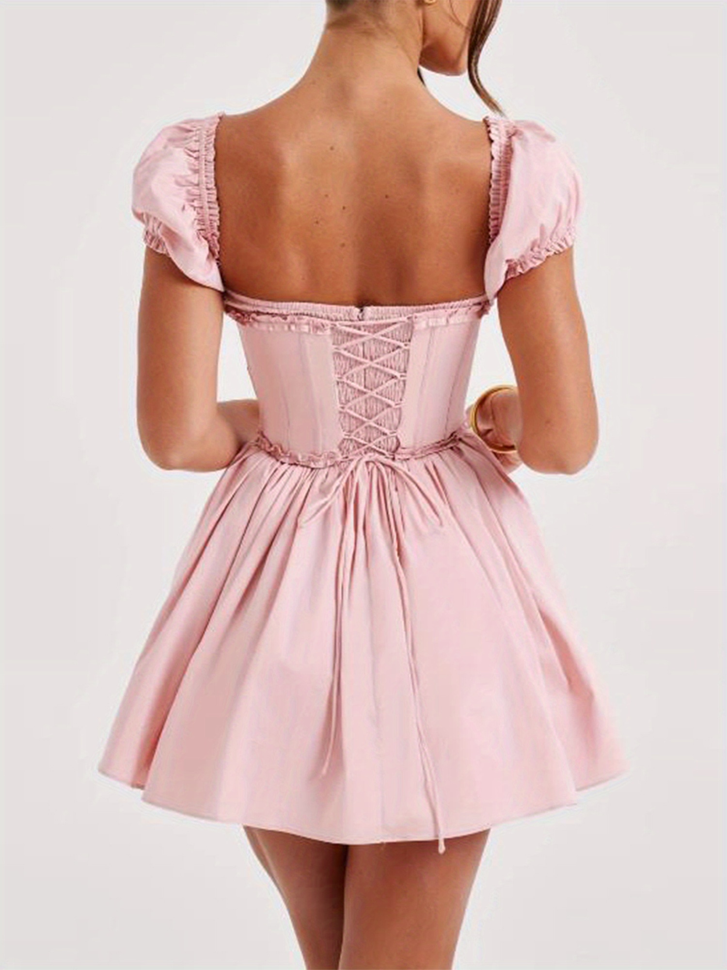 womens flowy corset mini dress shoulder ruffle a line - Temu