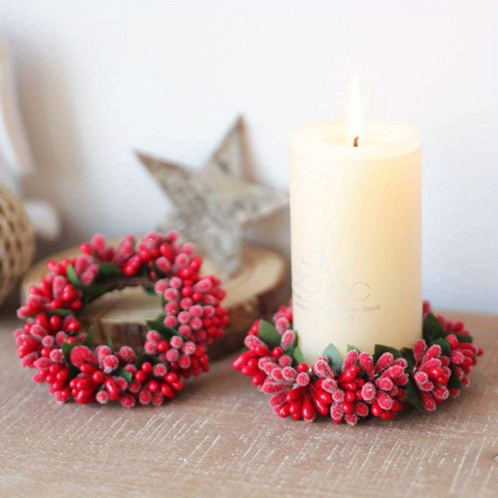 

4pcs Christams Candle Rings Red Berry Candle Rings Wreaths With Pine Cones For Pillars Christams Table Decorations Centerpieces (red)