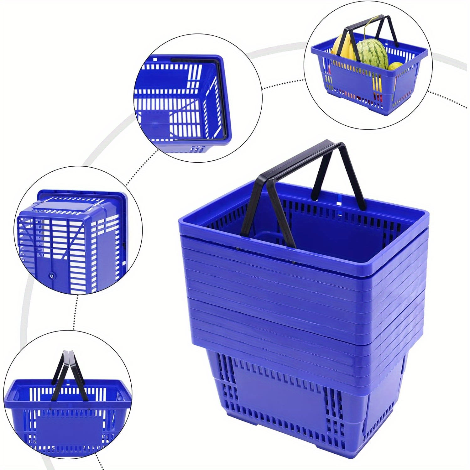 

Oukaning 12pcs Stackable 18l Fruit Vegetable Basket Plastic Shopping Set Of 12 For Supermarket Retail, Bookstore (blue)