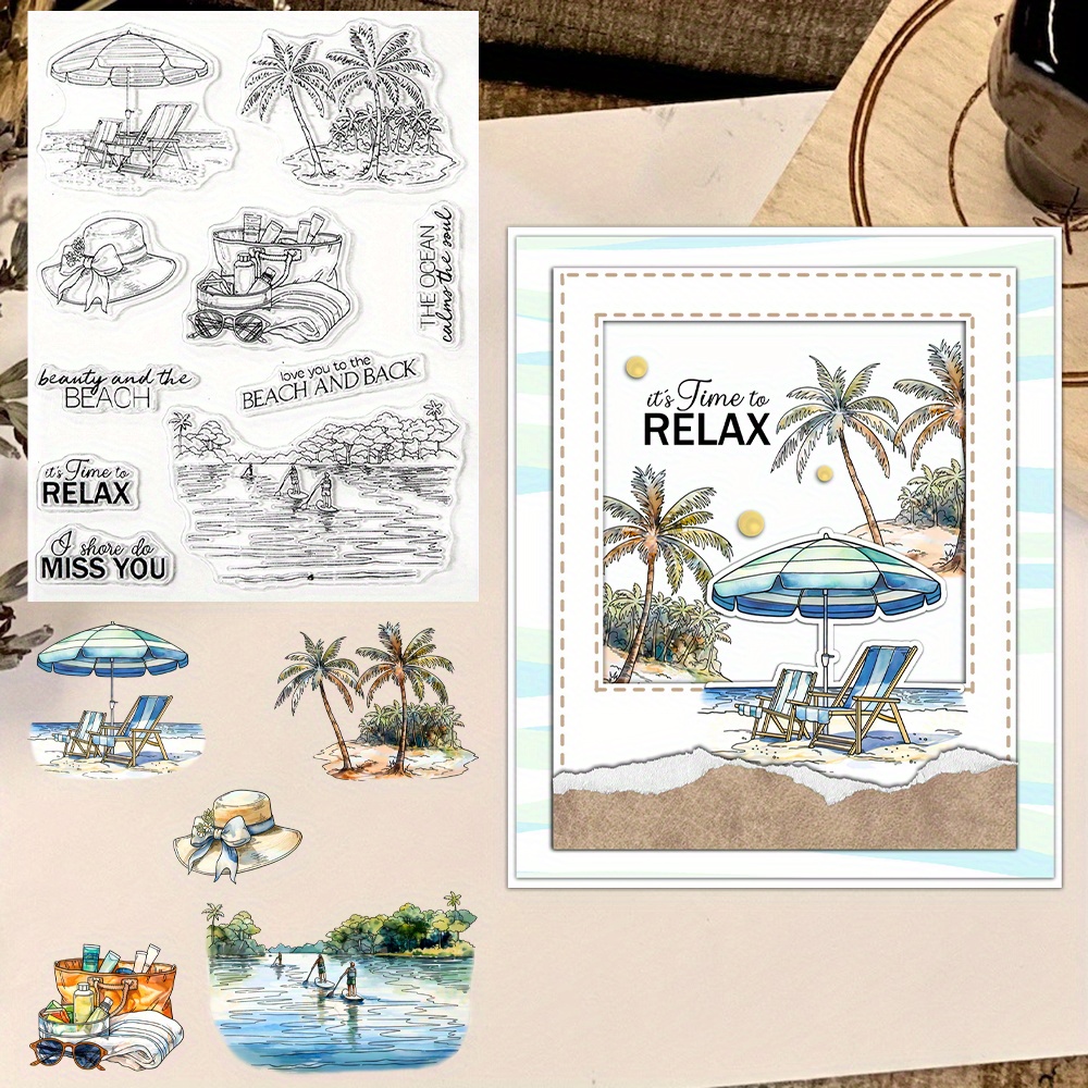 

Relaxing Summer Holiday Beach Tree Clear Stamp Diy Scrapbooking Supplies Silicone Stamps For Card Making Albums Crafts Decor