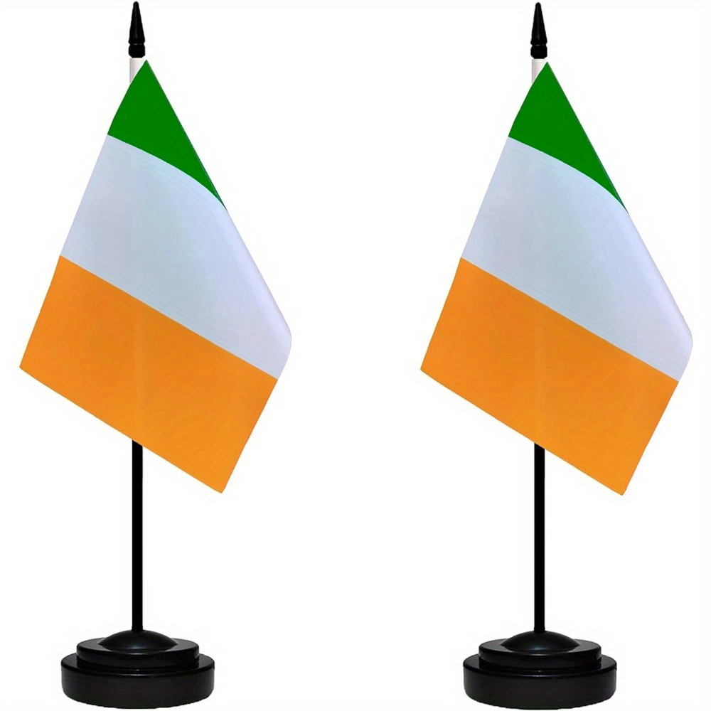 

Ireland Irish Deluxe Desk Flag Set Small Mini Miniature Ireland Irish Table Desktop Flags With Solid Pole, And Spear Top