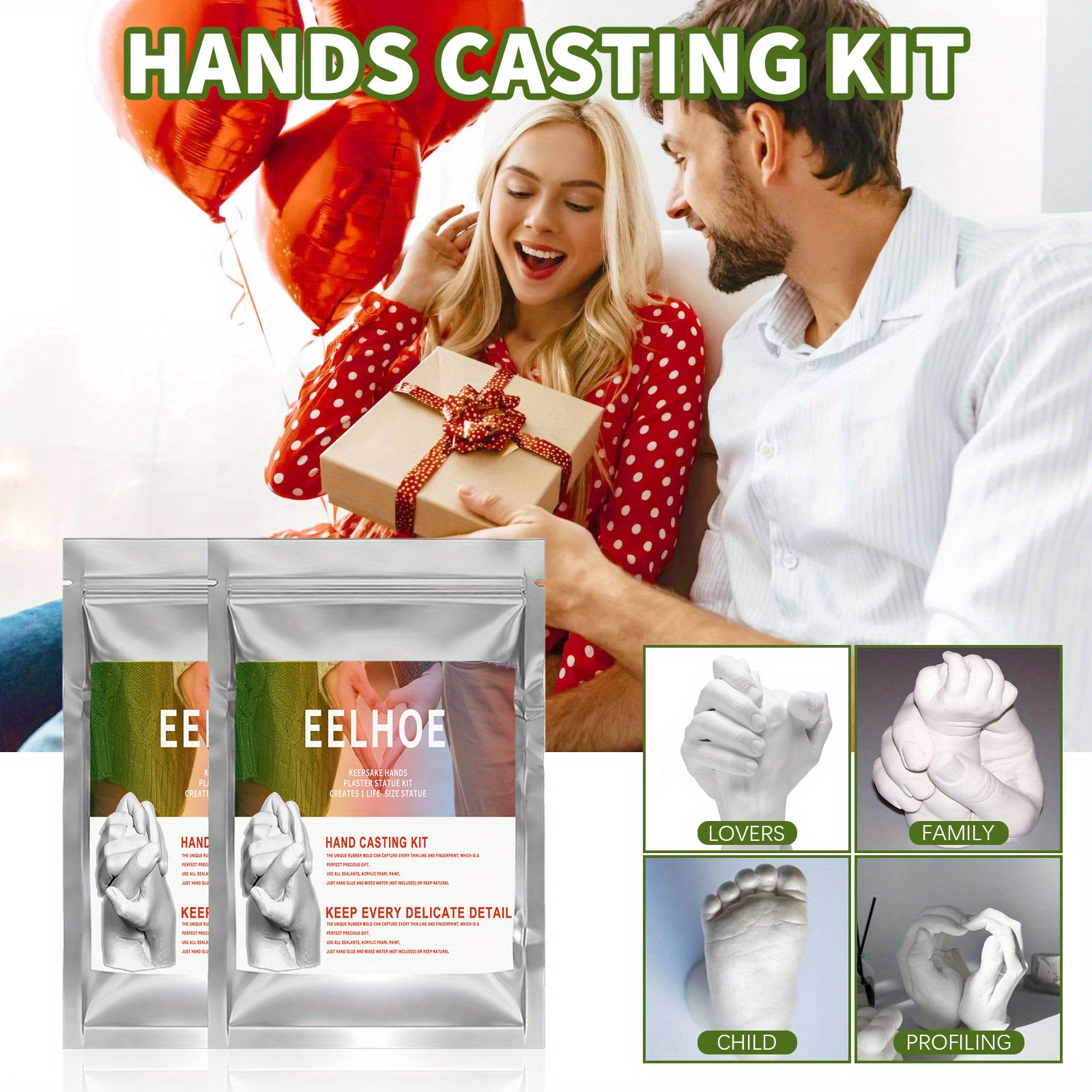 TEMU Eelhoe 1pc Hand Casting Kit For Couples And Family, Diy Plastic Clone Powder For Hand Molding, Keepsake Handprint Sculpture Kit For Lovers, Memory Making For Special Occasions