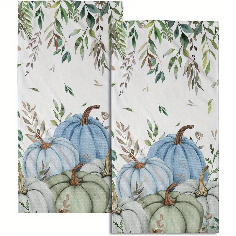 

2-piece Thanksgiving Blue Pumpkin Hand Towel Set - Soft, Absorbent & Durable For Kitchen, Bathroom, Spa - Modern Fall Gift, 18x26 Inches