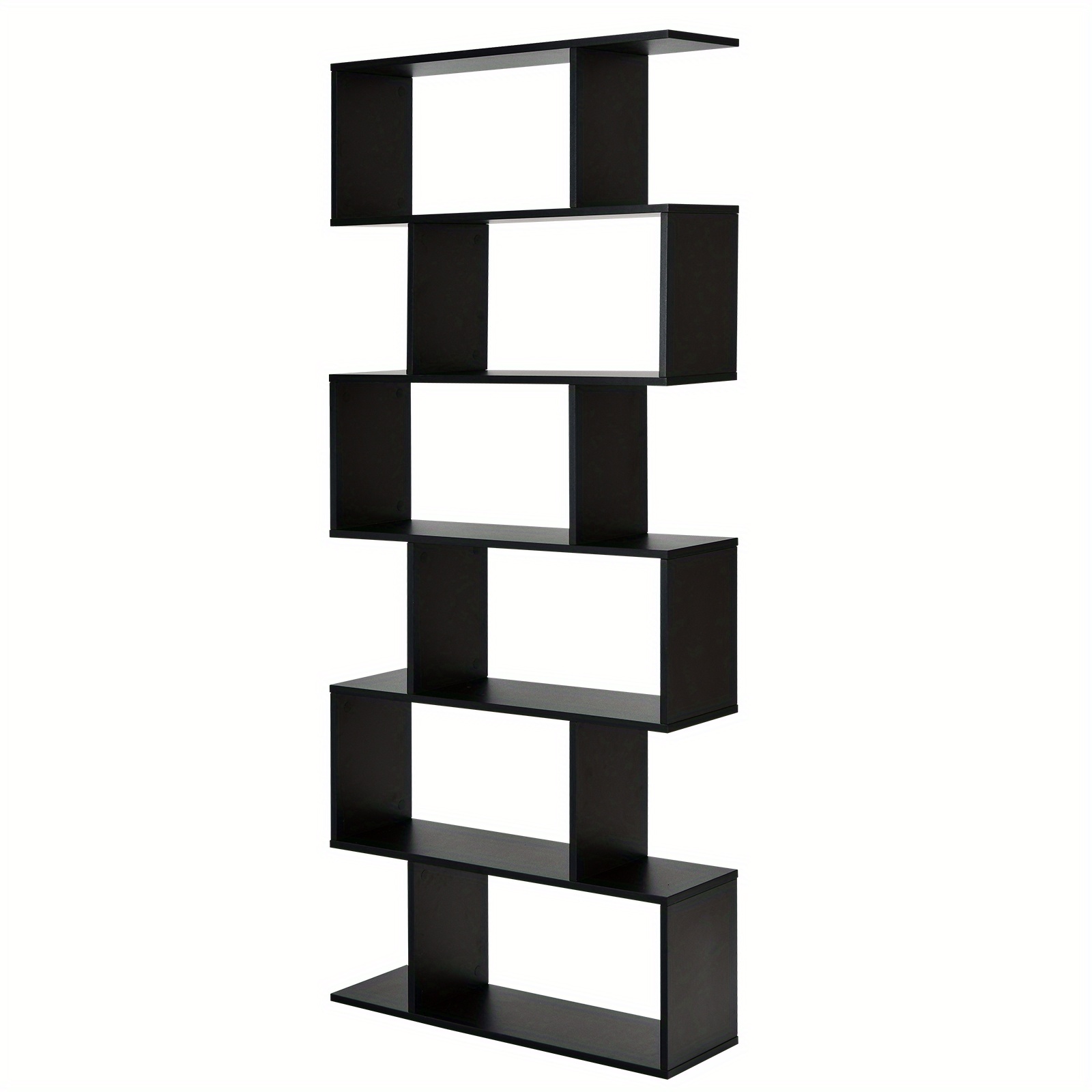 6 Tier S-shaped Bookshelf Storage Display Bookcase Decor Z-shelf Black