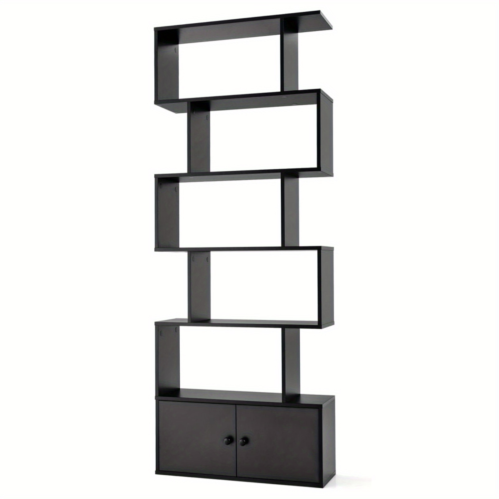 A Wooden Decorative Storage Unit Featuring A 6-tier Bookcase With Doors, Suitable For The Living Room, Bedroom, Or Home Office