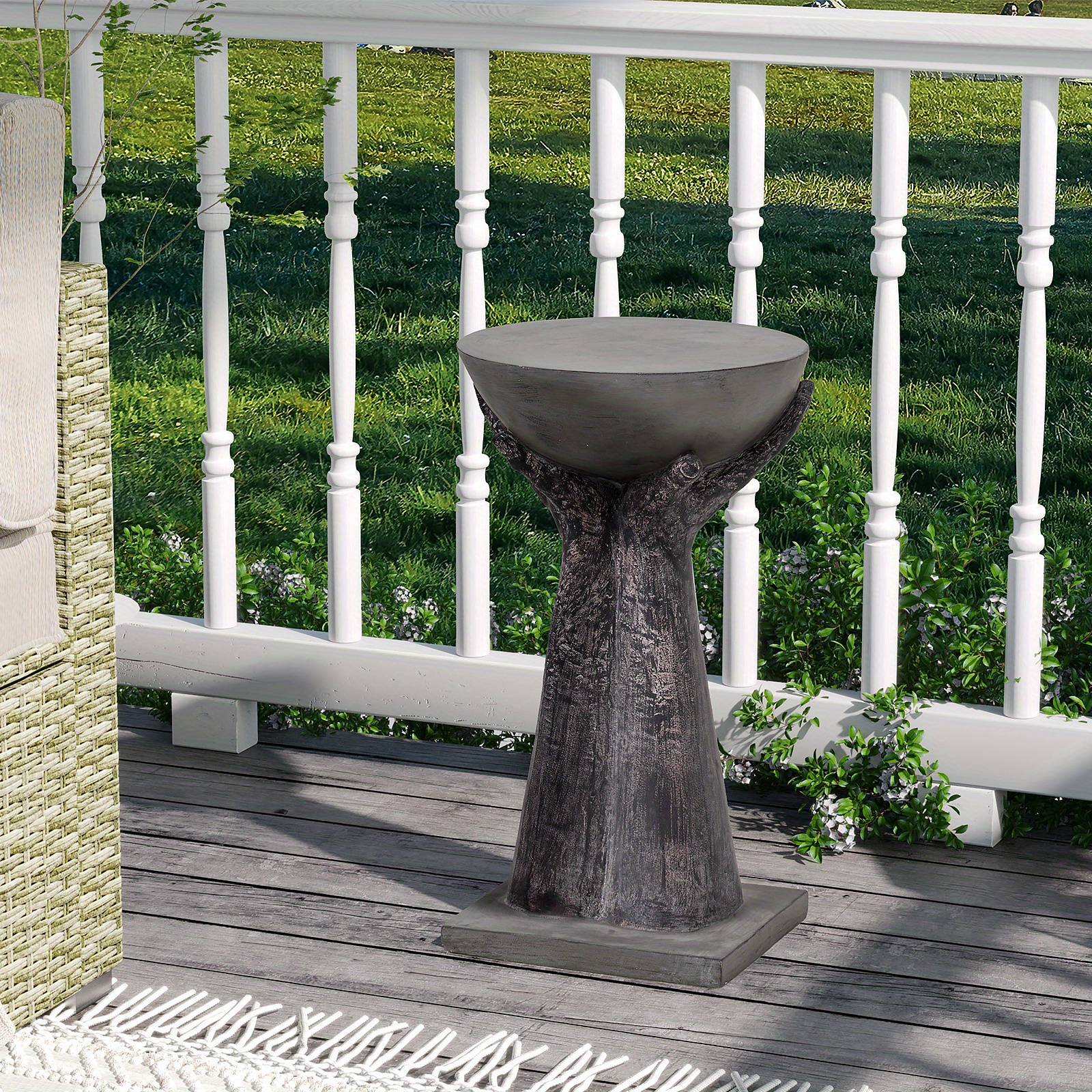

Outdoor Side Table, 23" Hand-shaped Concrete Side Table, Outdoor Accent Table Patio Side Table For Outside, Decorative G
