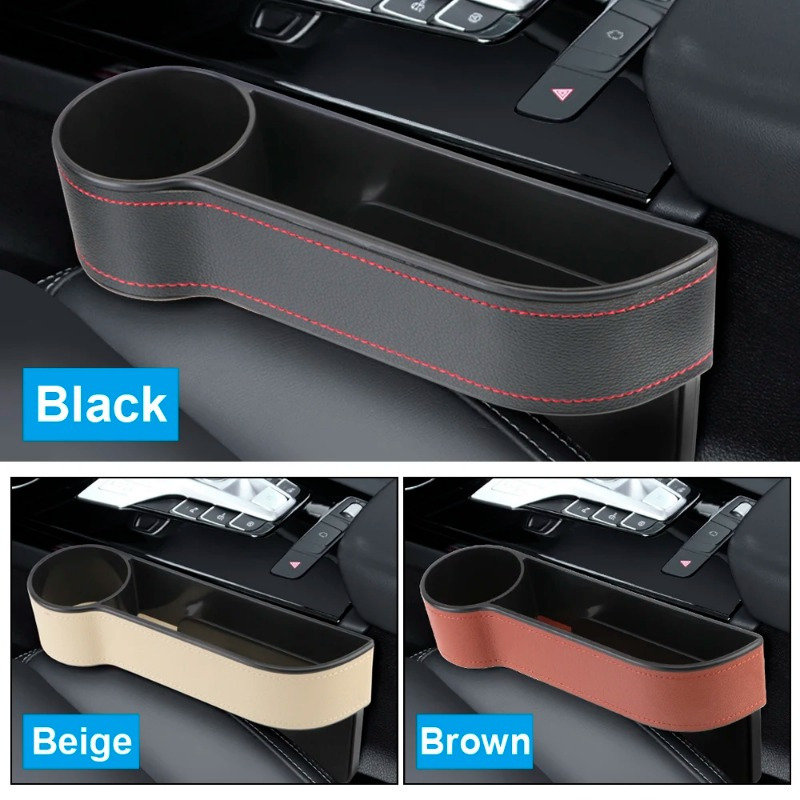 

Faux Leather Car Seat Gap Organizer With Charging Port - Storage Box For Phones, Bottles & Keys - Fits Most Vehicles