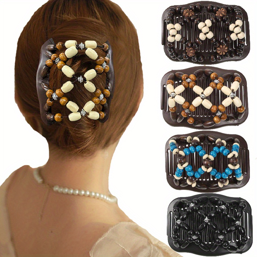 

4pcs Thick Hair Clip Beads Double Hair Comb Clip Stretch Combs For Hair Fashion Design Multi Butterfly Bun Maker For Popular Hairstyles Style