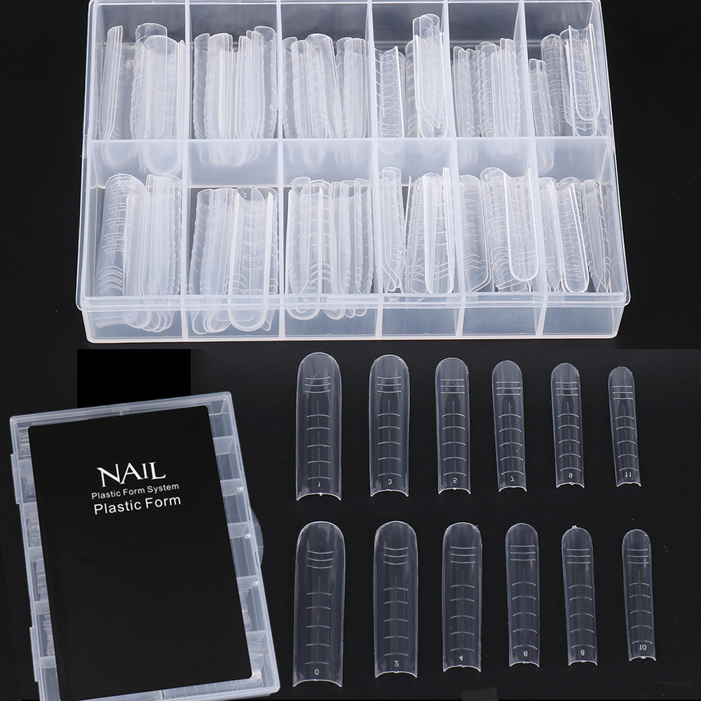 120pcs Poly Extension Gel Dual Forms 12 Sizes Dual Nail Forms Stiletto False Nail Molds Almond Style Full Nail Gel Acrylic Nail Forms