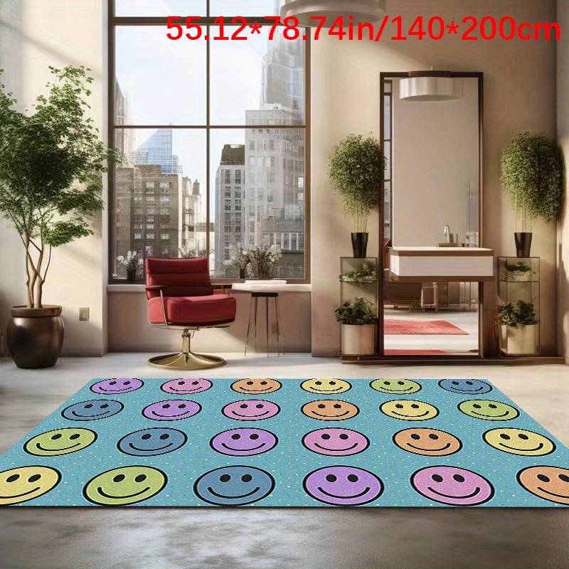 

Colorful Happy Face Area Rug With Velvet, 800g/m², Non-slip Dots Backing, Machine Washable, Soft Carpet For Living Room, Bedroom, Study, Dining, Home Office, Indoor Decor Entrance Mat