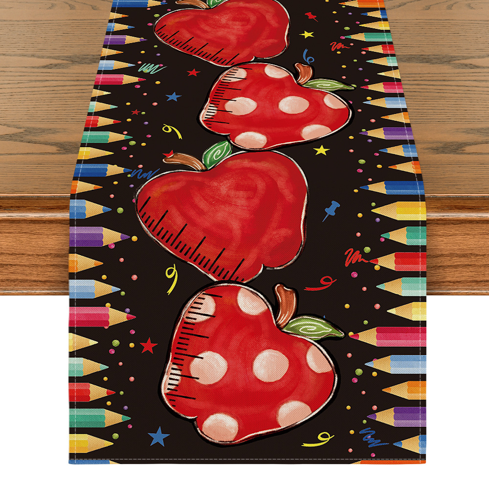 

Black Colorful Pencil Back To School Table Runner, First Day Of School Student Classroom Dining Table Decoration For Home Party Decor 13x72 Inch