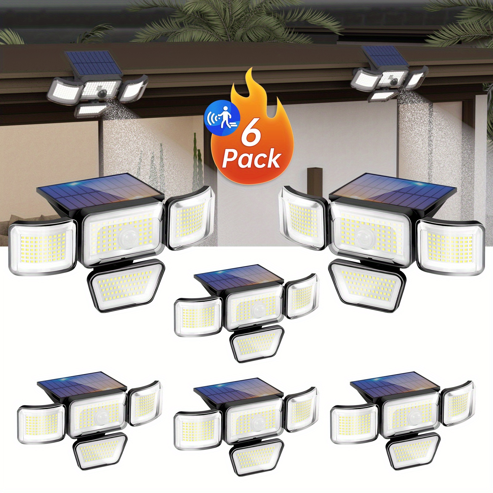 

The 278 Led Solar With 2/4/6/8/10 Packs, 3000lm Brightness, 6500k White, 3 Modes, 270° Wide-angle, Motion Sensor, Easy Installation And Floodlighting, Suitable For Parking And Yards.