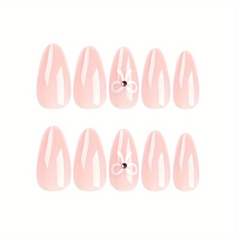 

24pcs Chic Press-on Nails - Medium Shape, Pink Gradient With Sparkling Rhinestones, For Women’s Manicure Decoration, Beauty Enhancement | Chic Style | Sleek , Nail Art