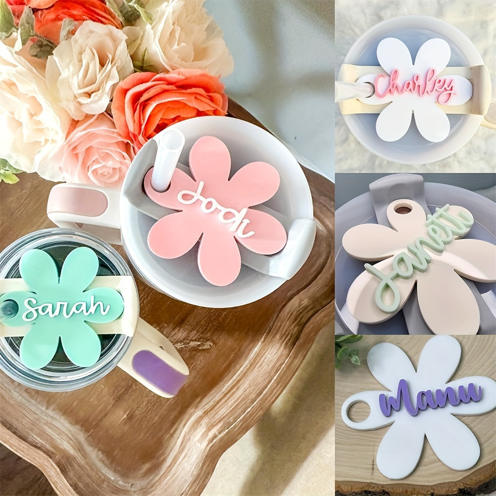 

1pc Personalized Flower Shaped Tumbler Topper, H2.0 Nameplate, Custom Name Tag, Suitable For Quencher 2.0 Lids, Multiple Colors, Unique Custom Content And Gifts