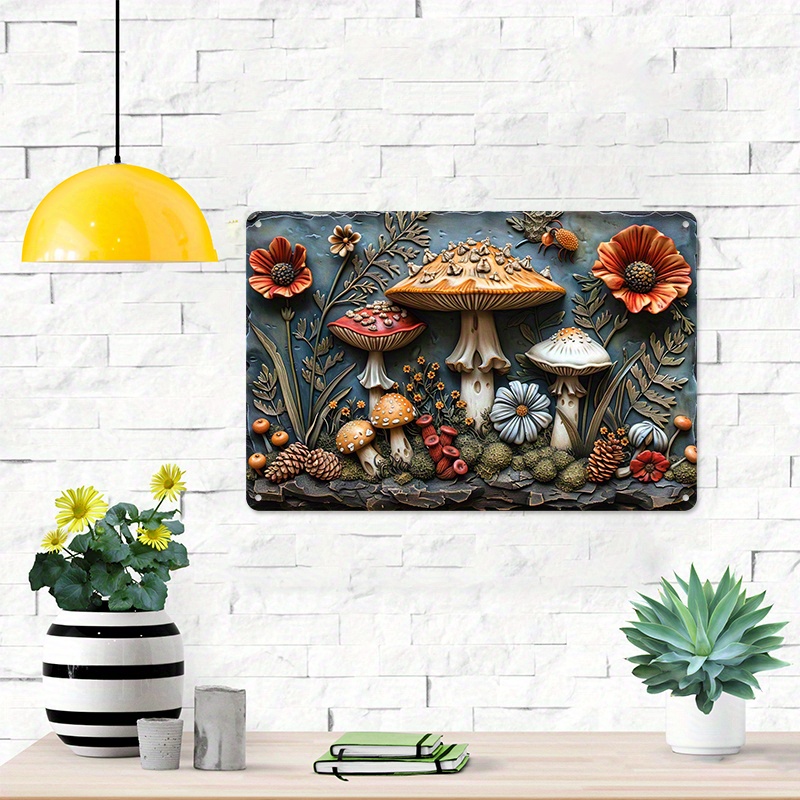 

Mushroom Metal Wall Art Decor - 1pc Vintage Aluminum Sign 8x12 Inches, Floral 3d Relief Style, Indoor Outdoor Hanging Plaque For Home, Cafe, Bar, Club